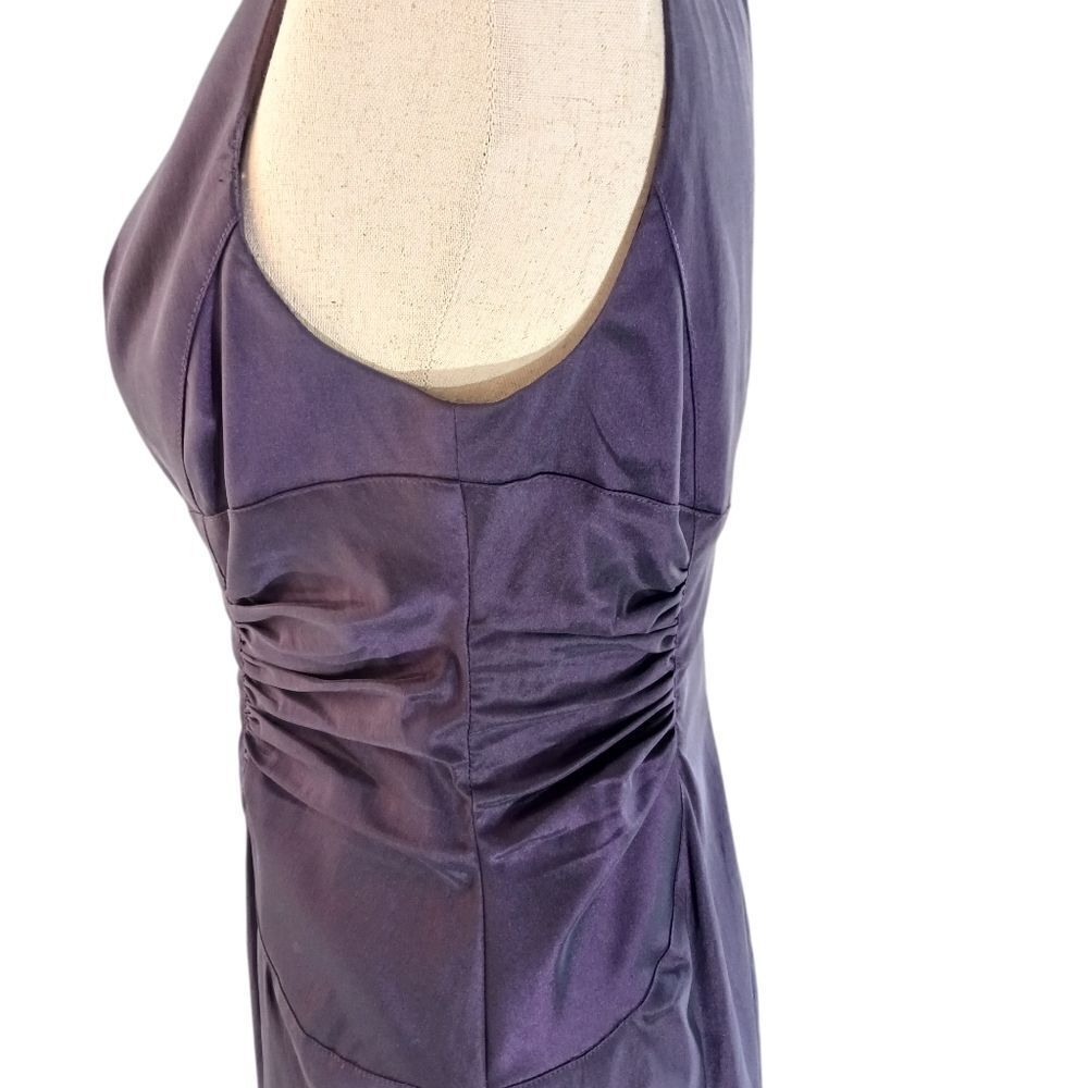 Tailored Sheath Dress Knee Length Cinched Pleated Sleeveless Lined Purple Size 6 - Picture 4 of 14